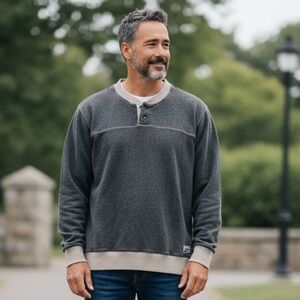 #317 Roots Men's Charcoal and Cream Crewneck Sweater